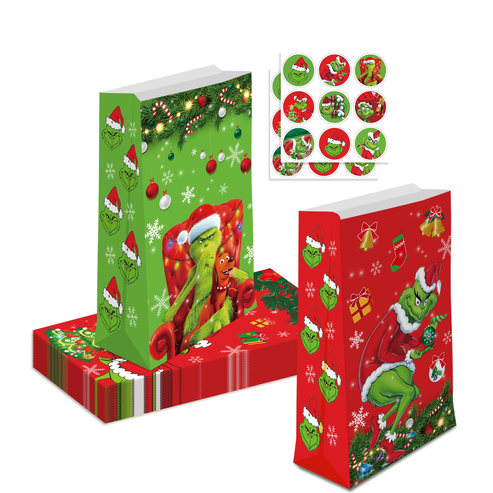 

Bag Flat Mouth Gift Bag Sticker Four Styles Eight Patterns 12 Paper Bags 18Stickers Holiday Gift Bags One Size зелёный