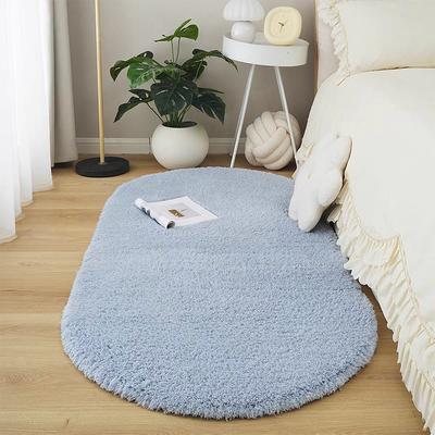 Oval Plush Carpet Thicken Living Room Rug Shaggy Warm Velvet Rug For Bedroom Solid Fuzzy Floor Mat Non-slip Washable