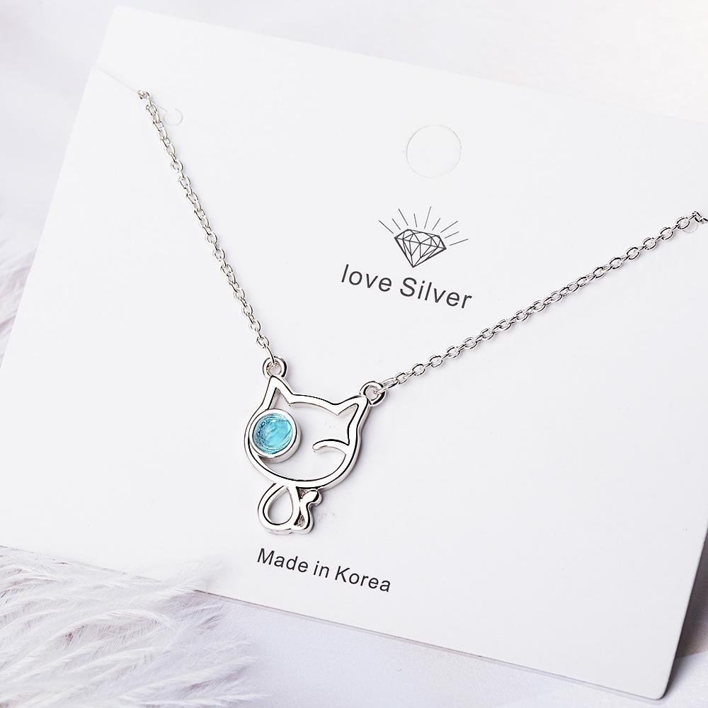 Fashion Cat Necklace Female Tide Simple Design Sense of Hundred Niche Blue Short Collarbone Chain Necklace Popular Jewelry Gift for Girlfriend
