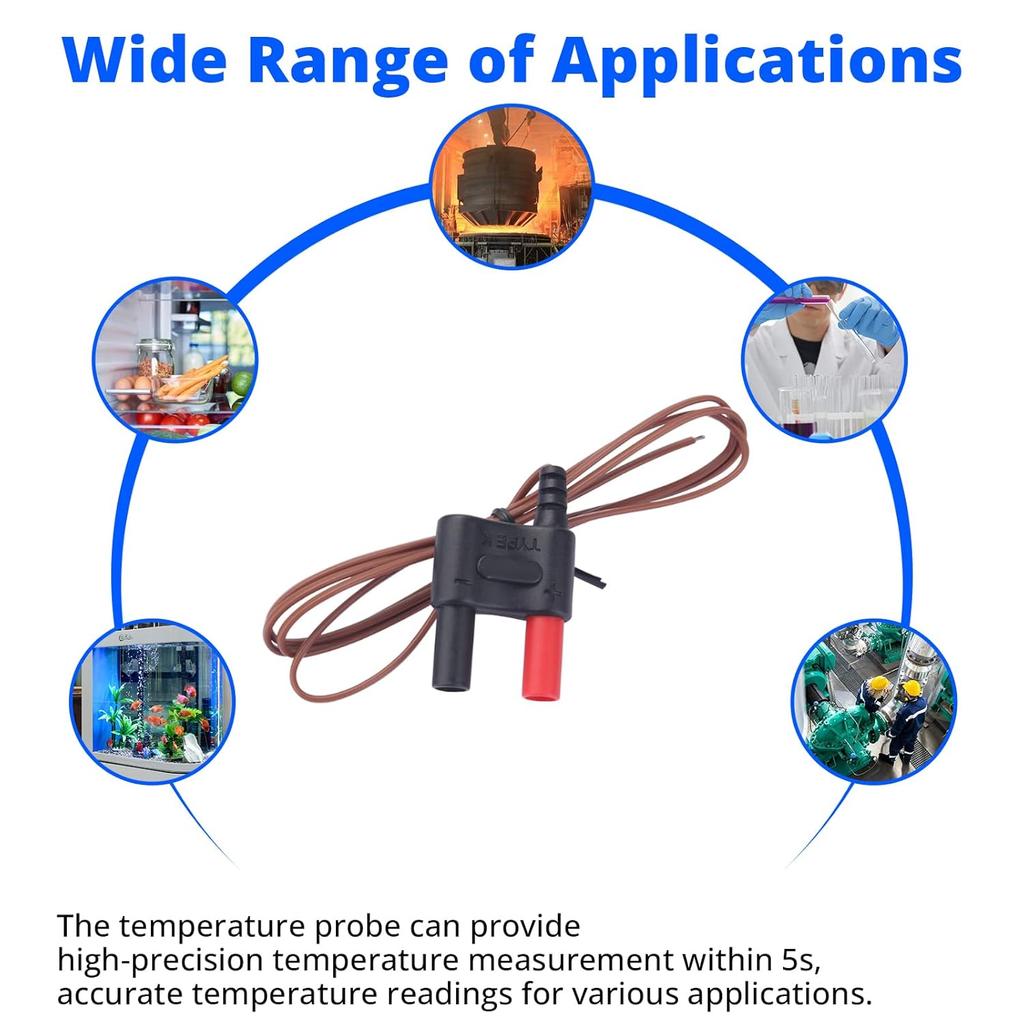 80BK-A Type-K Thermocouple Replacement for Fluke Multimeter, Temperature Probes Cable