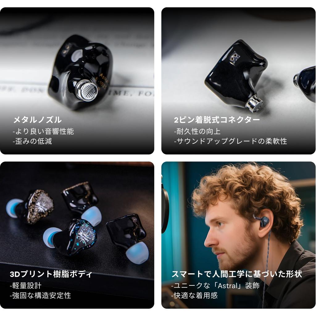 Linsoul Kiwi Ears Astral Hybrid (1DD+6BA) Professional Audiophile In-Ear Monitors with 10mm Dynamic Driver and Subwoofer, Six Balanced Armature