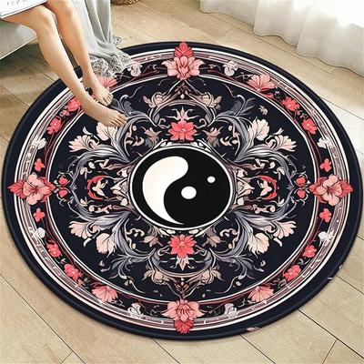 Abstract Designer Bagua Round Non-Slip Washable Living Room Floor Mat Modern Zen Space Meditation Room Rug