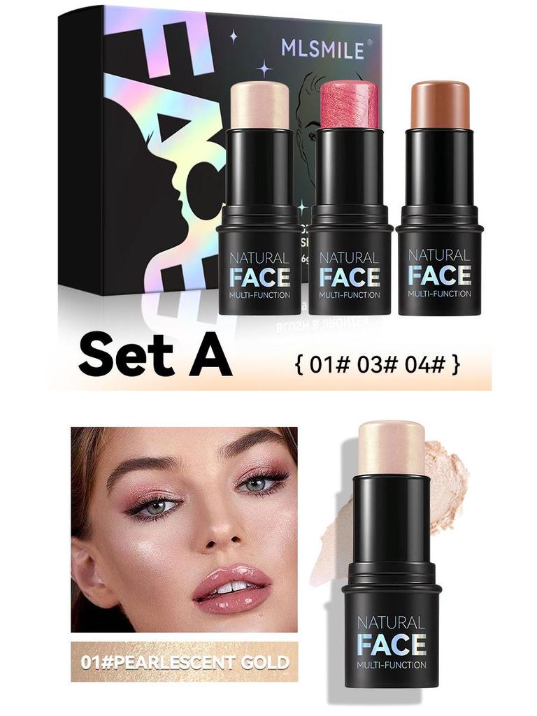 MLSMILE Contour & Highlight Stick Set: Concealer, Blush, Sculpting Shadow, Under-Eye Pen, Matte.