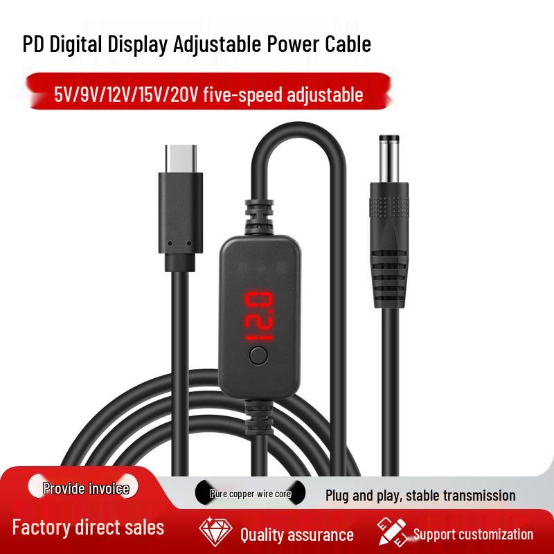 

Type-C Boost Cable: PD Adjustable Voltage Converter with Digital Display (5V-20V) for Round Hole DC Head