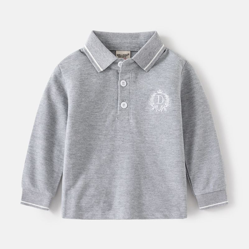Spring and Autumn T-shirt Long Sleeve Letters Children's Polo Shirt