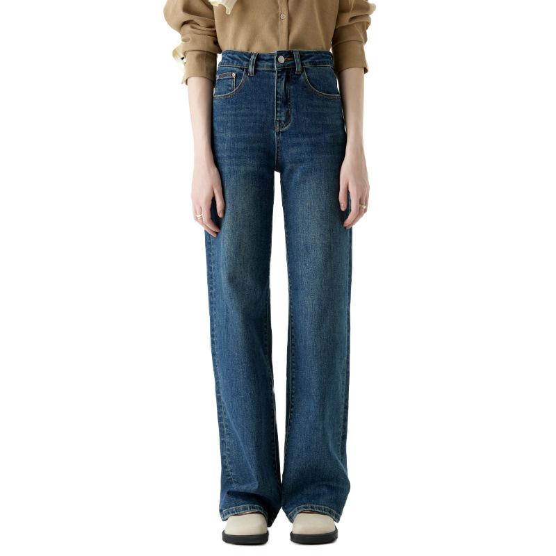 

Узкие джинсы Retro Blue Wide Leg для женщин 2024 года, новые свободные прямые брюки с высокой талией 29