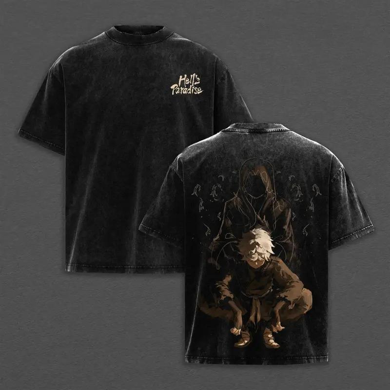 

Anime Hell s Paradise Gabimaru Graphic T Shirt Men Oversized Clothing Casual Cotton Tshirt Retro Washed T-shirt Harajuku Tops XXL чорний