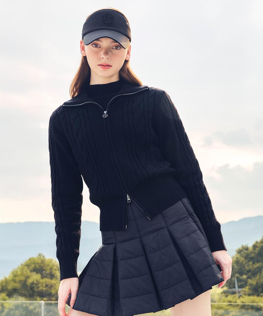 LORDLOAR Two-Way Windproof Zip-Up Knit Black