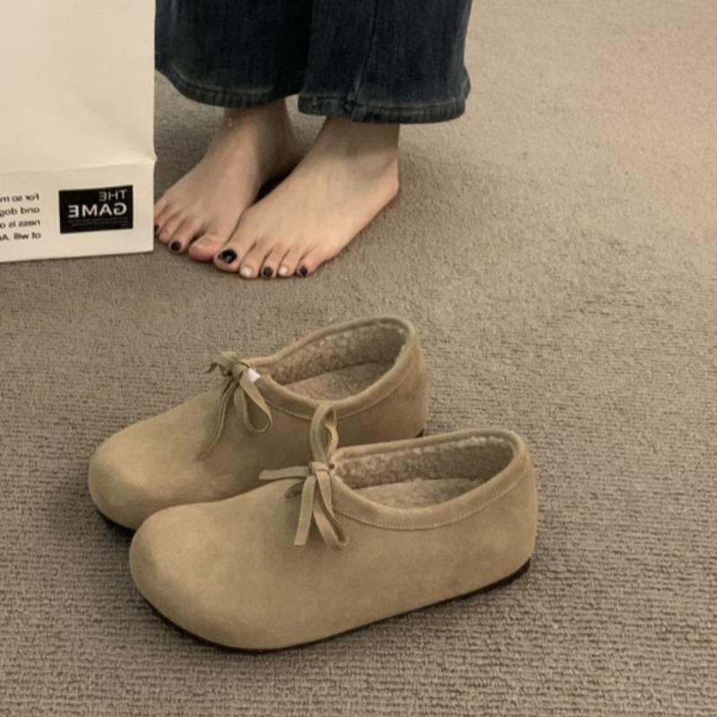 

Fashion Women s Single Shoes Spring New Round Head Suede Deep Mouth Butterfly Knot Anti-slip Wear-resistant Flat Shoes 35
