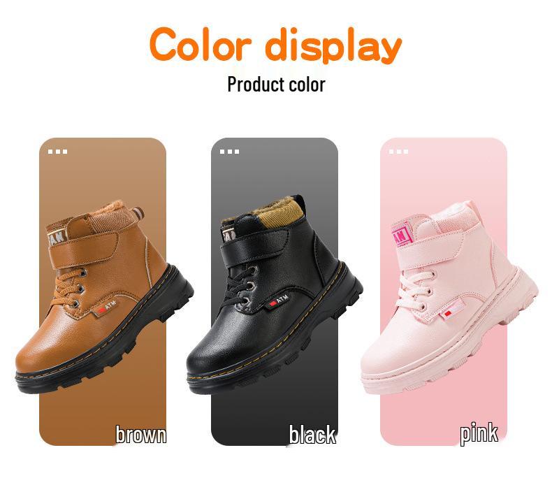 2025 Winter Girls' and Boys' Warm Cotton Martin Boots - Soft Sole, Trendy, for Primary School Students.
