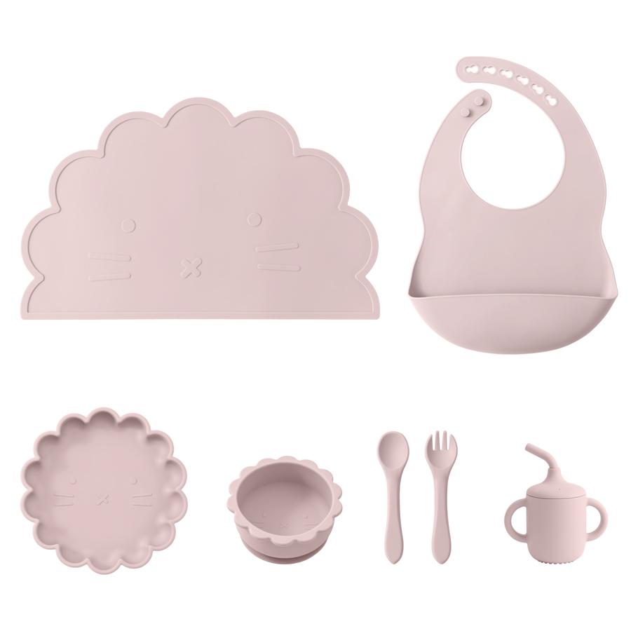 

7PCS Baby Feeding Sets Suction Bowl Silicone Ddishes Plate For Kids Waterproof Baby Bib Placemat Spoon Cup Children s Tableware