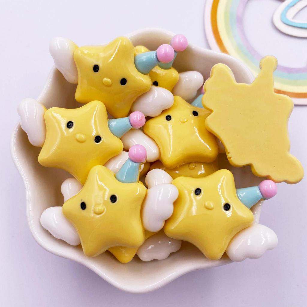 Resin Kawaii Colorful Cartoon Angel Star Baby Flatback Stone Figurines 6PCS DIY Bow Scrapbook Accessories Home Decor Crafts