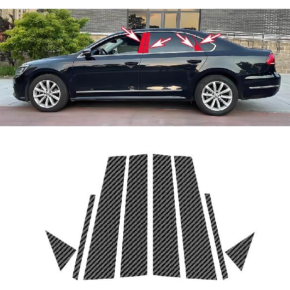 8pcs Carbon Fiber Pattern Vehicle Specific Fit Plastic Car Window Pillar Stickers for VW Passat (2011-2018) Window Surface, Protects Center Pillar,