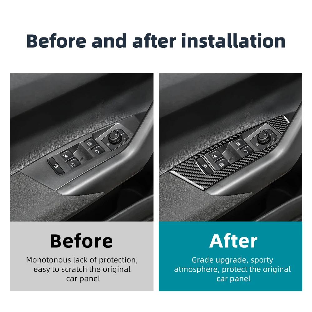Carbon Fiber Window Switch Panel Frame Cover for Volkswagen Polo 2018-2026 LHD RHD Interior Trim