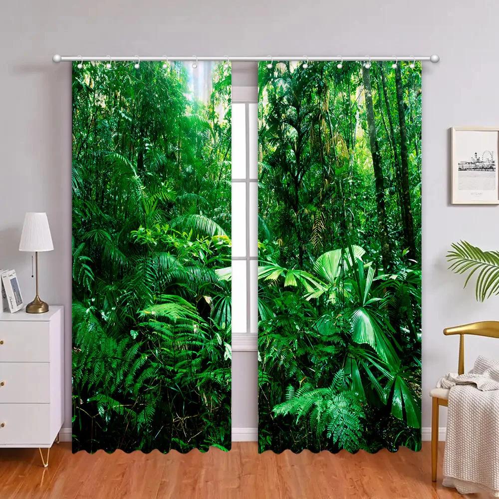 Zasłony Las Tropikalny Faux Okno Krajobraz Natury Zasłony do Salonu Sypialni Zasłony Prysznicowe do Łazienki Tkaniny Dekoracja Domu