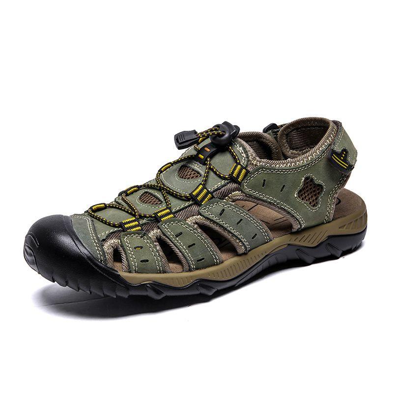Mens Hiking Adventurous Sandals With Closed Toe And Adjustable Shoelace For Outdoor Activities