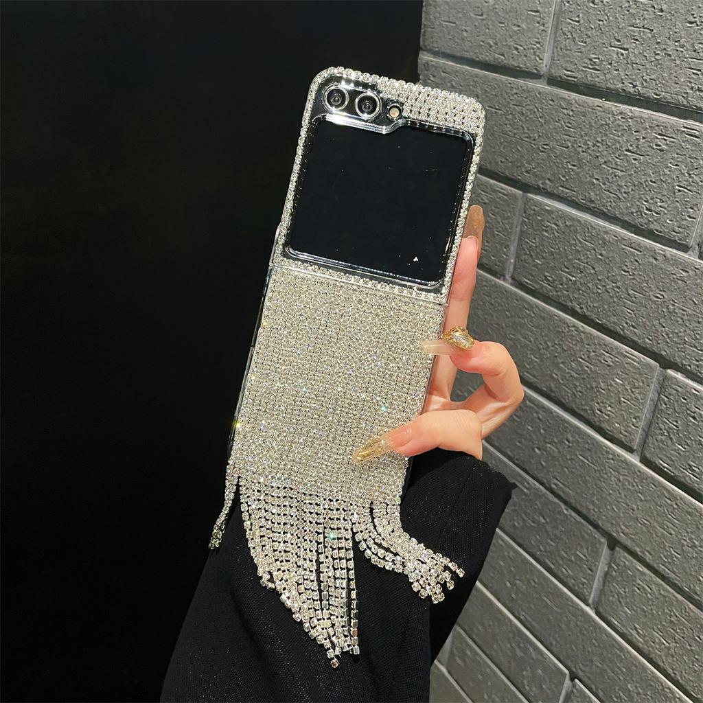 Luxury Crystal Diamond Tassel Phone Case For Samsung Galaxy Z Flip 6 5 4 3 Flip5 Flip6 Flip4 Cover Fashion Cute Cases Girls Capa