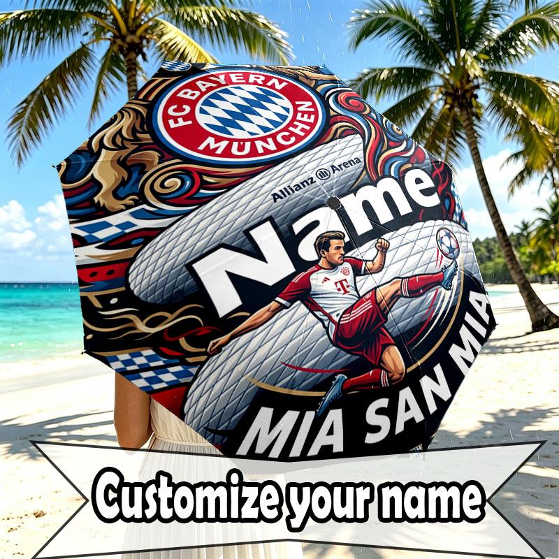 Custom Name Personalized FC Bayern Munich Print Umbrella, Auto Open Close, 8‑Rib Sturdy Frame, Commute Camping Hiking Use, Birthday Gift