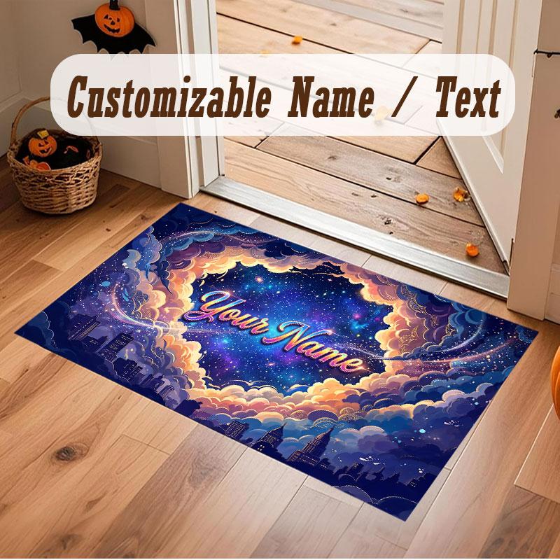 Space Cosmic Theme Crystal Velvet Floor Rug Personalized Custom Name Text Warm Carpet Home Decoration