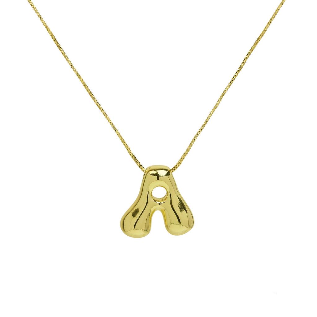18K Gold Plated Copper Balloon Bubble Chubby Alphabet Pendant Necklace