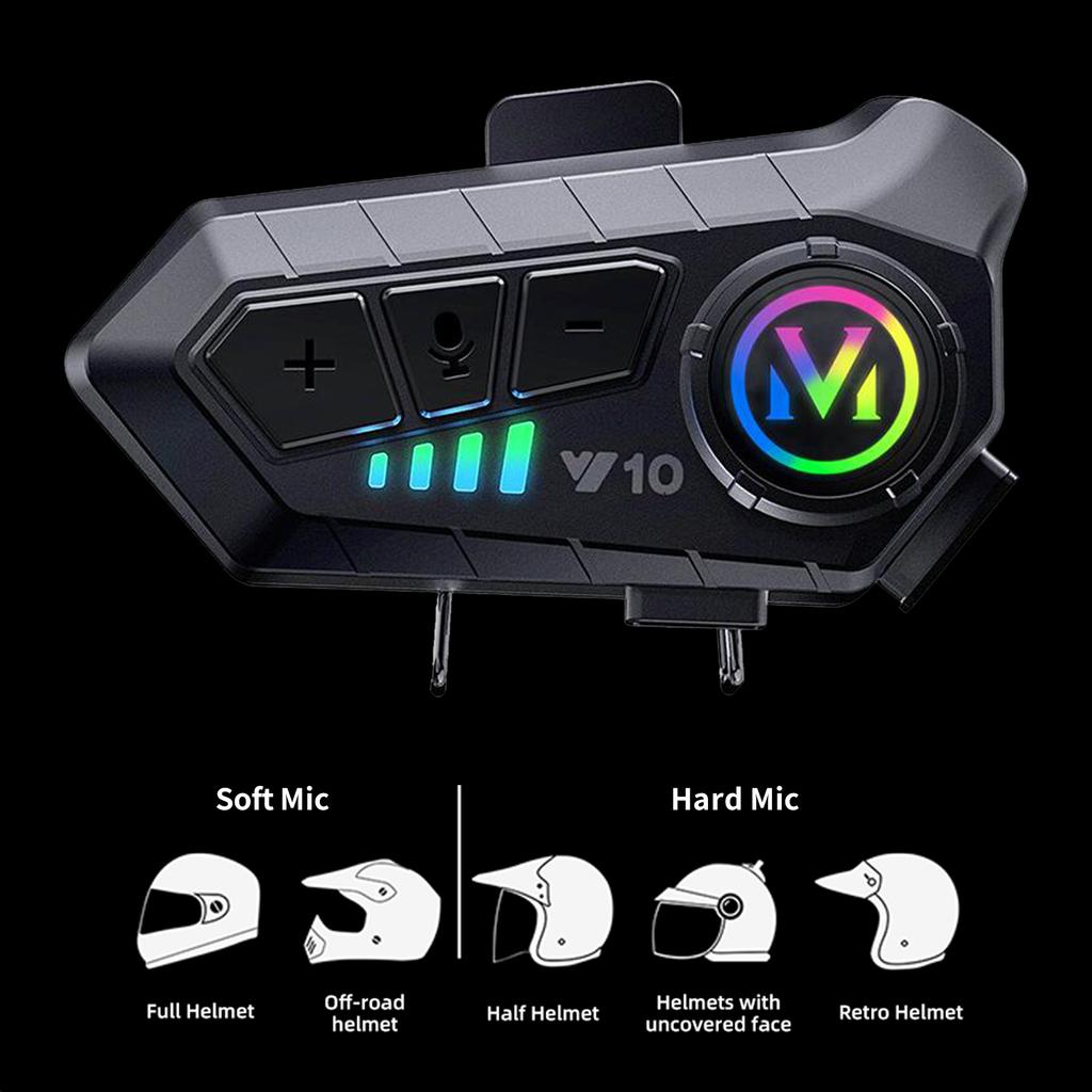 Motorsykkelhjelm BT-hodesett, trådløst vanntett håndfri støyreduksjon BT 5.3 intercom
