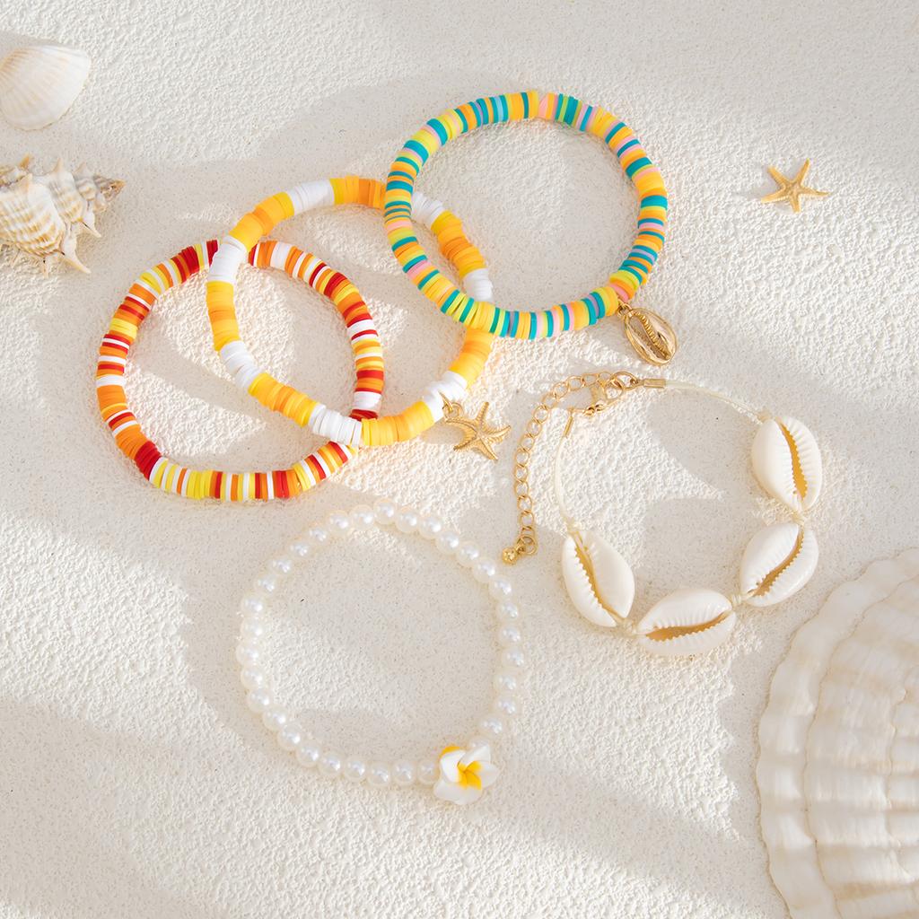 Bohemian Soft Ceramic Egg Flower Bracelet Holiday Starfish Shell Alloy Pendant Bracelet Dopamine Literary Vintage Women's Bracelet