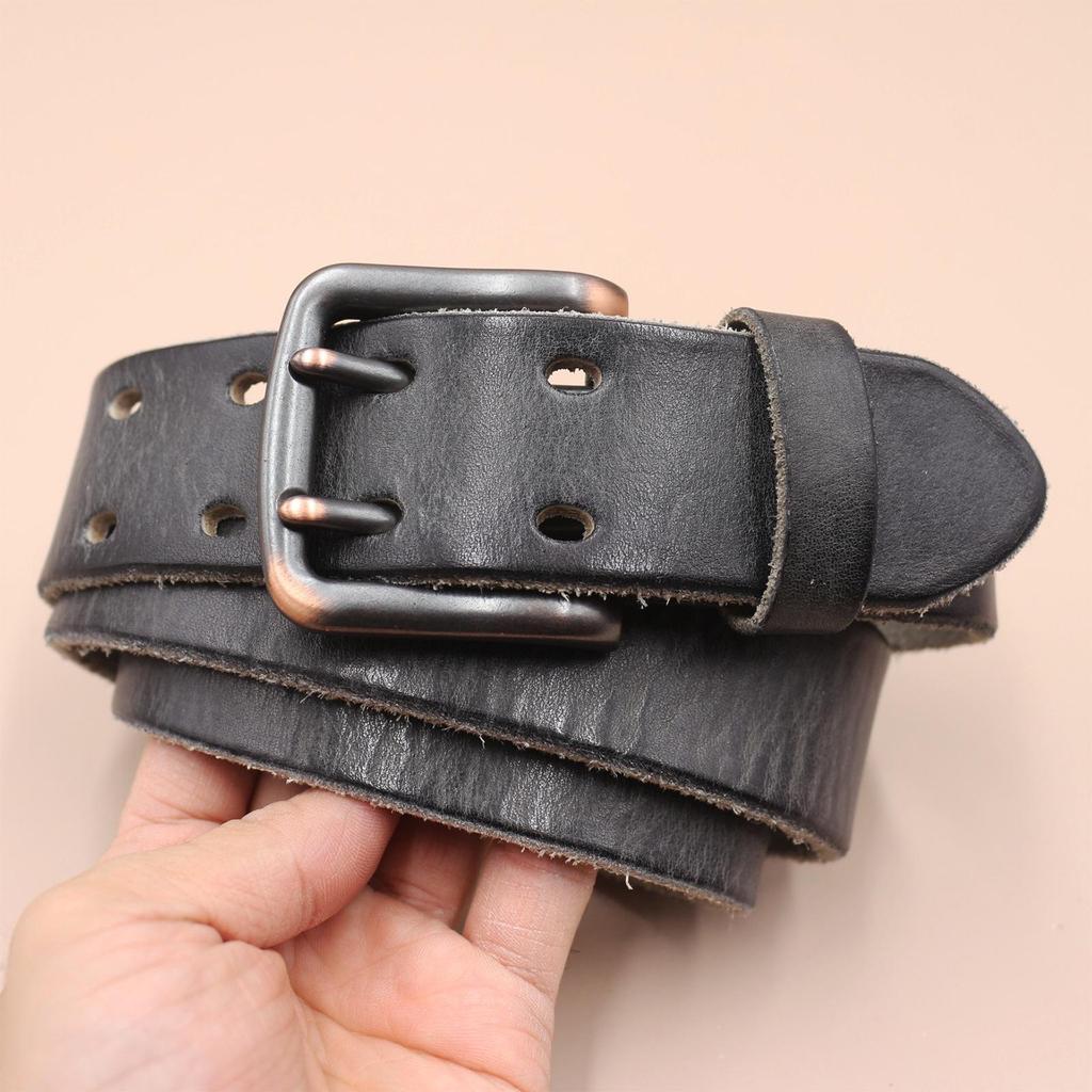 Herren Retro Doppelnaht Echtleder Gürtel - Vielseitig, Langlebiges Rindsleder für Jeans