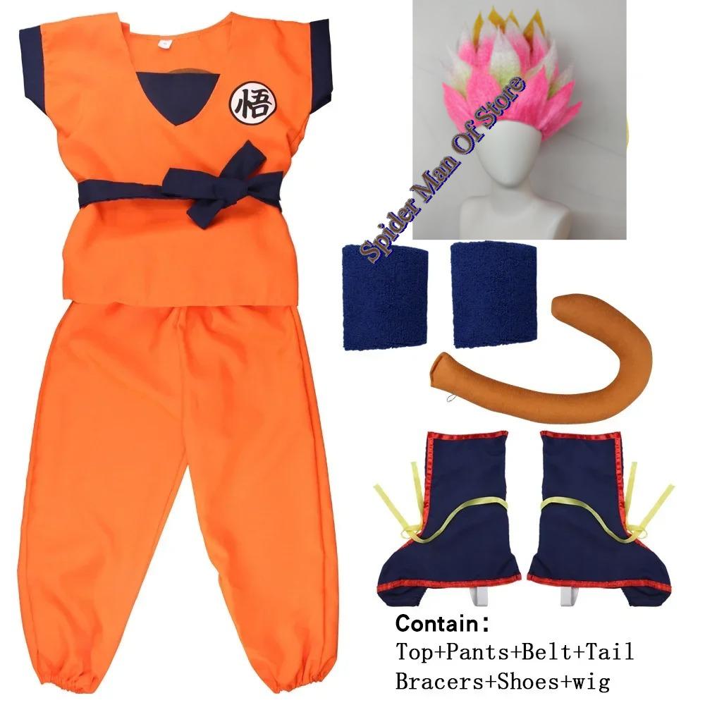 Dospělí Děti Son Goku Gui Karneval Cosplay Anime Kostýmy Halloweenské Párty a Svátky Včetně Ocasu Zápěstí Paruky Modrá Zlatá Design