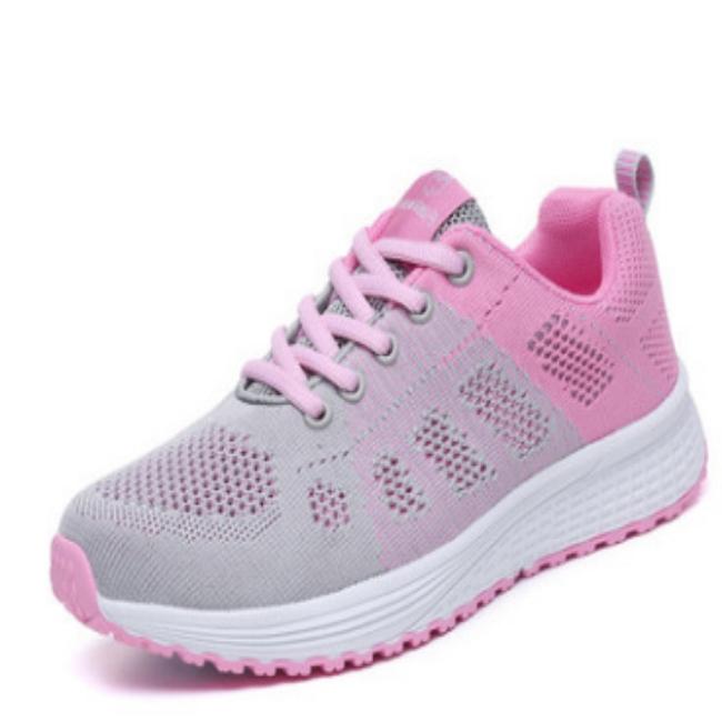 Женские сетчатые туфли больших размеров повседневные сверхлегкие спортивные кроссовки мягкая подошва однотонные размеры 35-43 35 серыйрозовый 1980₽