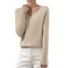Women's Casual Lace V-Neck Base Layer Knitted Long Sleeve Solid Color Sweater