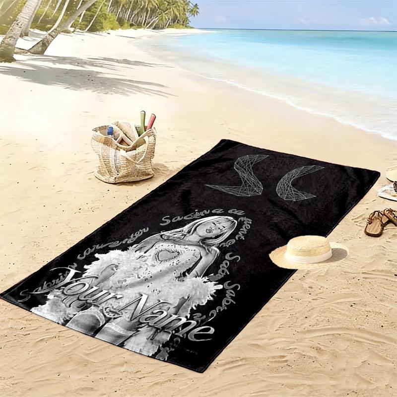 Name Custom Sabrina Carpenter Print Beach Towel, Large Soft Quick Dry Towel for Beach Camping Swimming