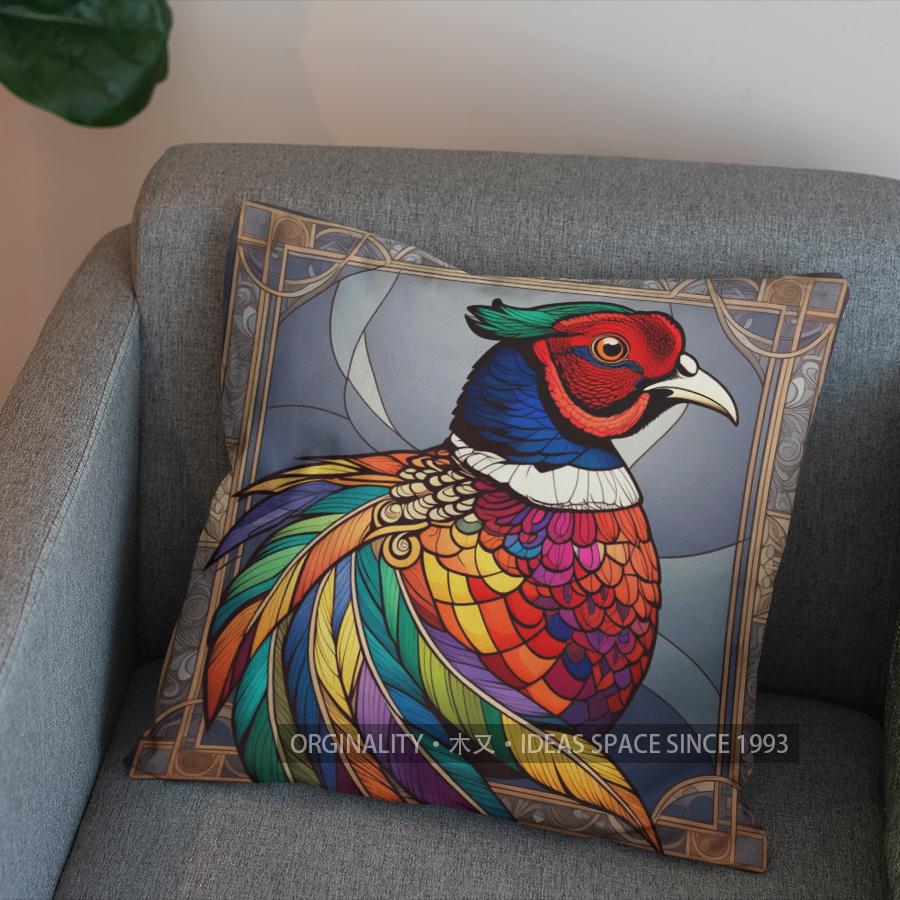 2D Colorful Stained Glass Peacock Pattern Pillow Cover Pattern Cushion Cover Suitable For Sofa Bedroom Car Pillow Cover