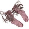 Womens Harajuku Sequins Tassels Decorative Trim Calf Sock 90s Solid Rib Middle Tube Sock Nightclub Party Stockings