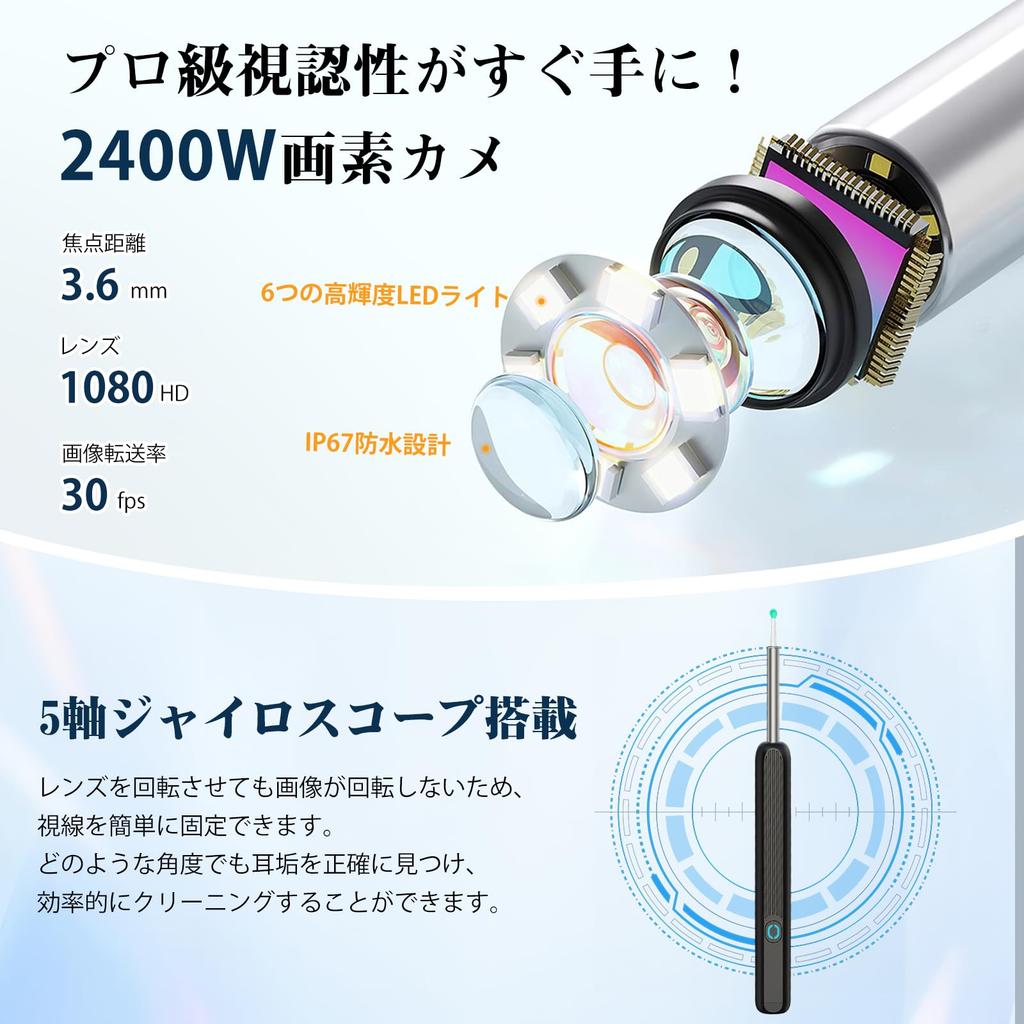 Skyverse 2025 Upgraded Earpick with Ear Cleaning Illuminated Earwax Deep 1296P HD Earpick with 24 Million High Resolution Rotation 6 LED IP68
