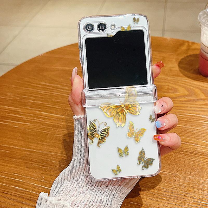 For Samsung Galaxy Z Flip5 Flip6 Butterfly Pattern Clear Folding Phone Case Transparent Hard PC Cover For Samsung Z Flip 6 5 4 3