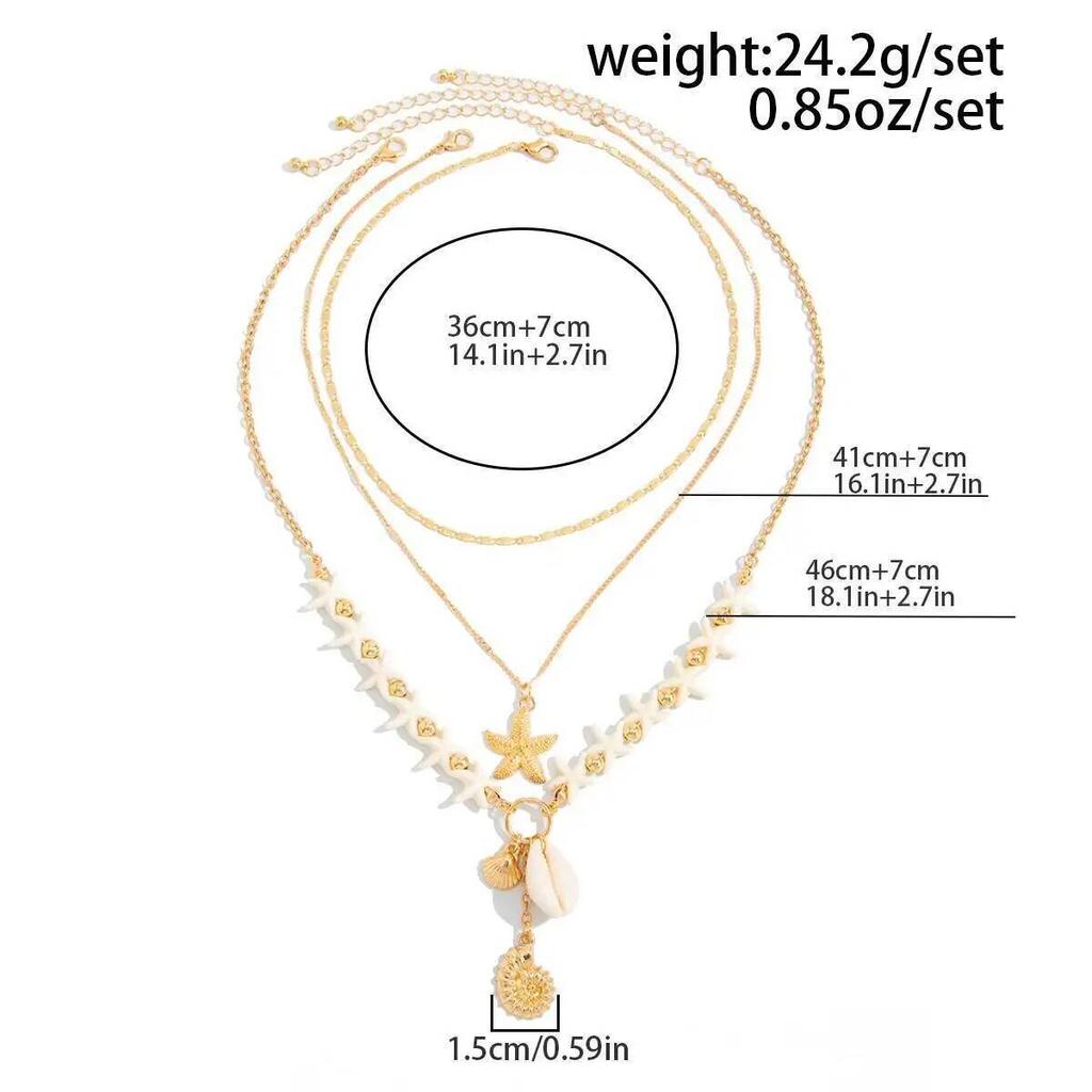 Salircon 3Pcs/Set Boho Gold Color Starfish Scallop Conch Pendant Necklace New Summer Beach Adjustable Metal Choker Charm Jewelry