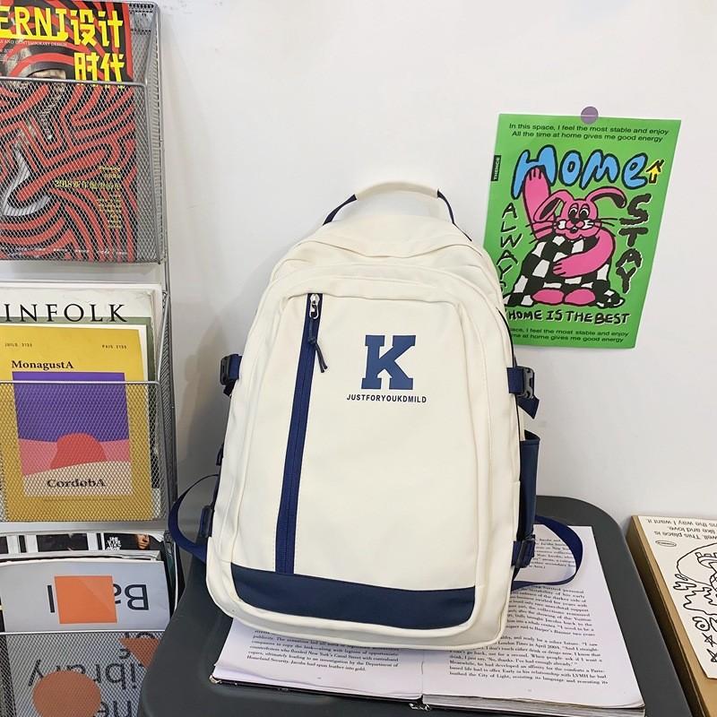 Blocked Color Simple Letter Print Student Backpack For School And Daily Use