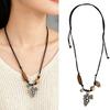 Stylish Alloy Accent Necklace With Sliding Closure Braided Cord and Natural Wood Materials