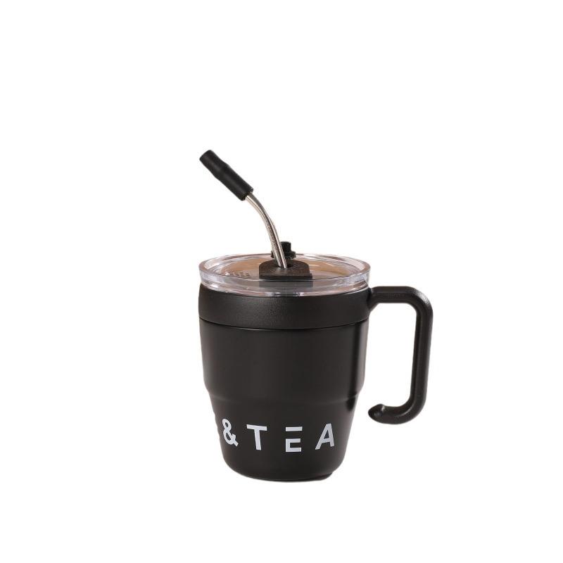480ml 304 Stainless Steel Mug with Straw Lid Japanese Tea Cup Double Layer Coffee Cup Milk Cup Thermos Mug Outdoor Bottle