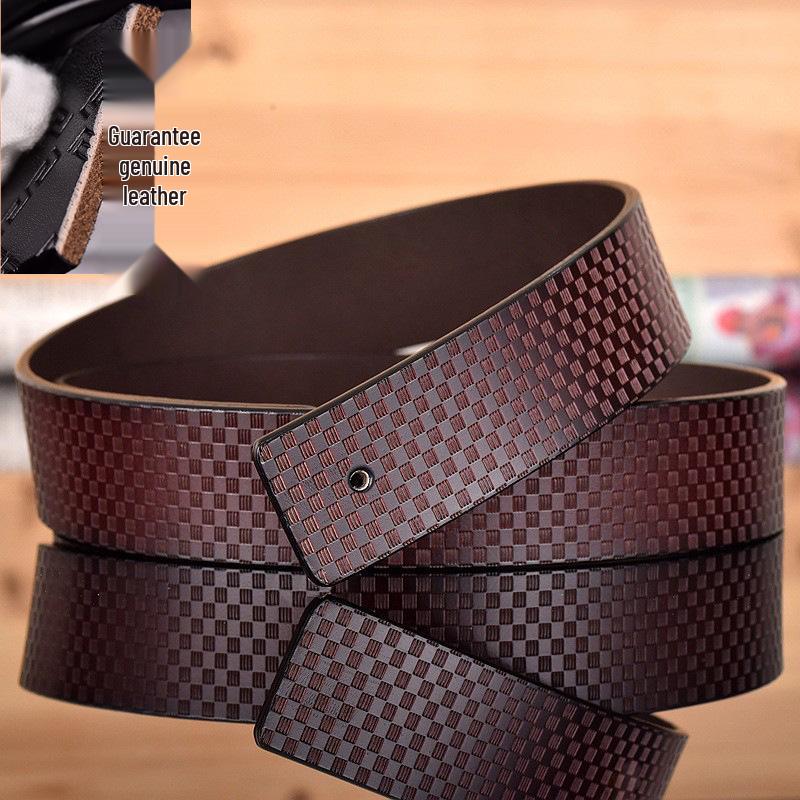 

Headless Cowhide Leather Belt Strap, Plaid Medusa Design, No Buckle, 3.8cm Width, Men s Trousers Accessory 105cm