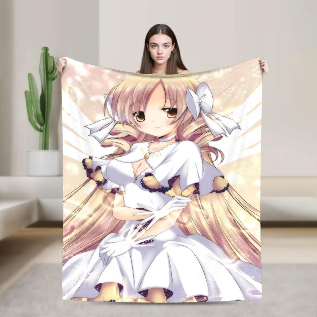 Anime Puella Magi Madoka Magica Flannel Blanket Comic Novelty Throw Blanket for Home 150*125cm Bedspread