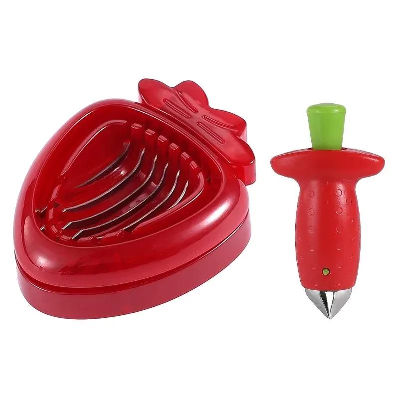 Stainless Steel Fruit Slicer Strawberry Slicer Kitchen Gadgets Ice Cream Making Tools Strawberry Stem Remover, Strawberry Corer