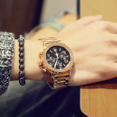 Relógio Feminino Unissex Tendência de Moda Mostrador Grande com Calendário Pulseira de Aço Relógio de Quartzo Relógio para Homens e Mulheres