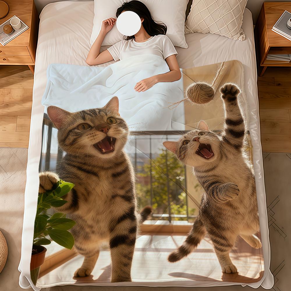 Kawaii Kitten Vintage Cute Funny Cat Soft Warm Plush Blanket Dormitory Sofa Living Room Pet Hogar Bedroom Gift Nap Home Flannel