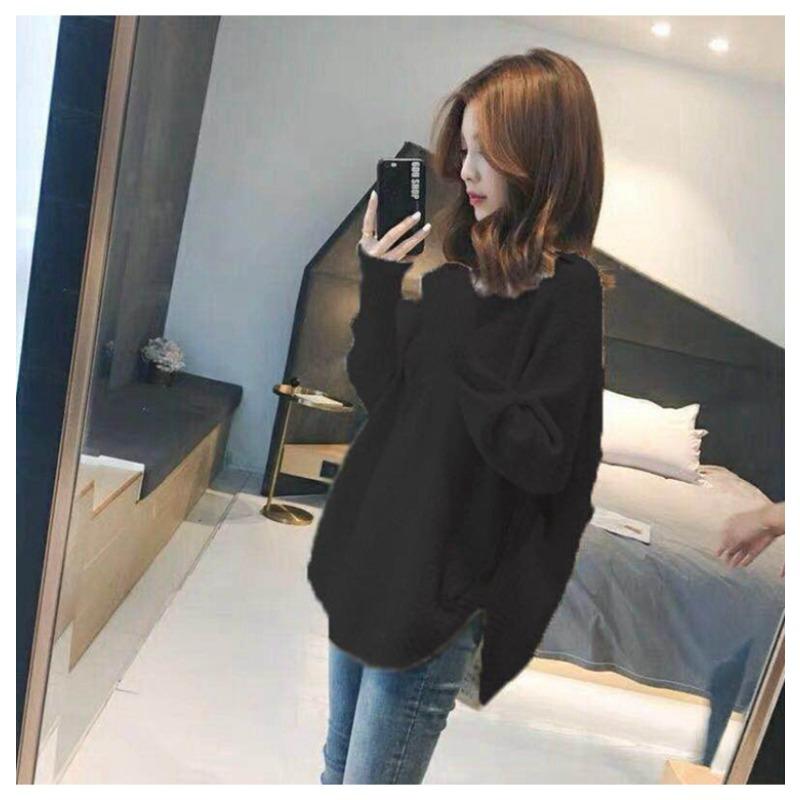 

Women s Sweater Knitted Sweater Loose Bottom Women s Mid To Long Top Splicing Design 3XL чорний