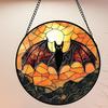 Halloween Suncatcher Decoration Spider Pumpkin Bat Witch Broom Ghost Stained Glass 2D Flat Acrylic Wall Window Hanging Sign Ornament