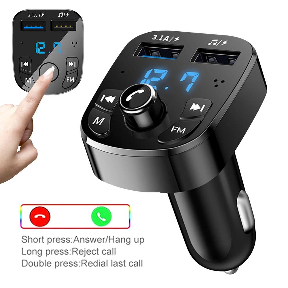 Bluetooth 5.0 FM Transmitter Car Kit PD Type-C Dual USB Car Charger Mp3 Player Handsfree Call Phone Charger with Voltage Display