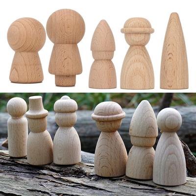 1 Stück handgemachte DIY bemalte unvollendete Puppen Familienpuppen aus Holz, leeres Buchenholz, Heimdekoration
