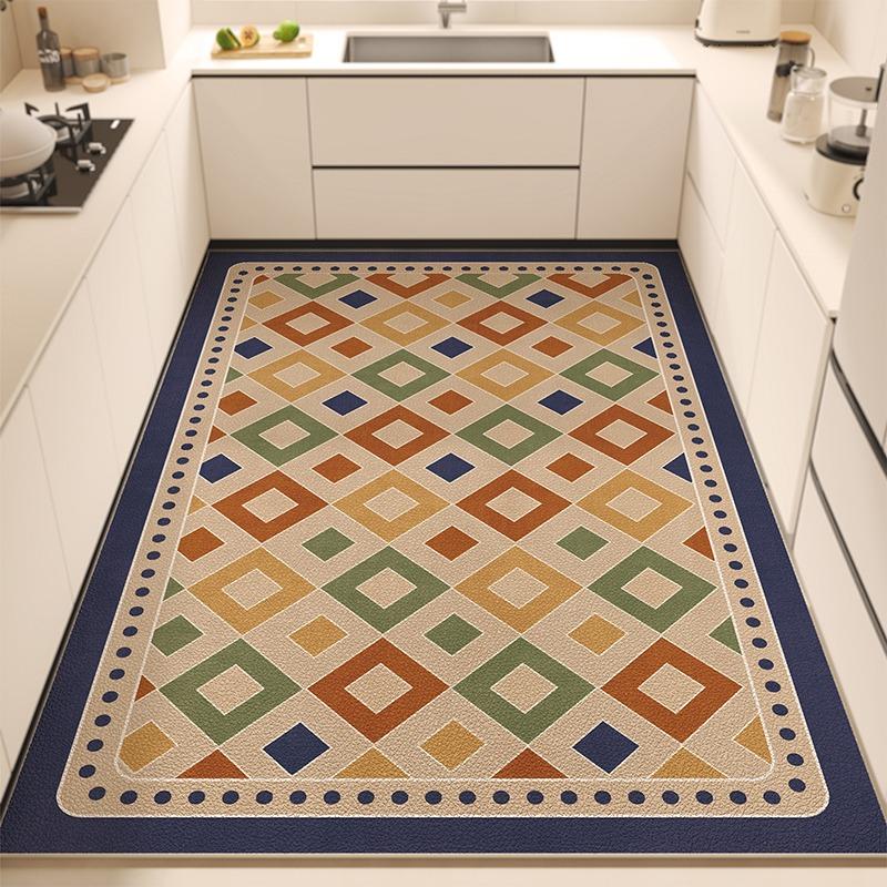 Kitchen Floor Mat Pvc Waterproof Leather Chessboard Pattern Carpet Non-slip Oil-proof Special Mats Large Area Rug Easy To Clean