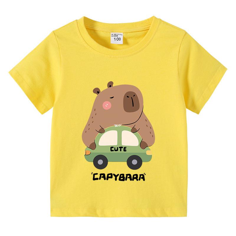 Capybara Tshirt Kids Girl Boy Summer Funny Cartoon T Shirt Cute Animal Kapibara Comic Clothes Children Short Sleeve Tops Tee